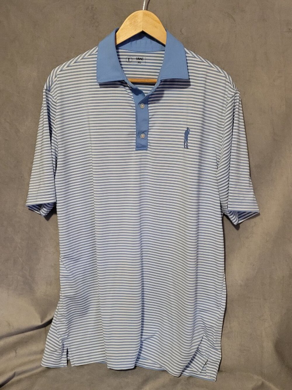 USAG (U SUCK AT GOLF) BLUE/WHITE STRIPED POLO SHIRT Men's XL